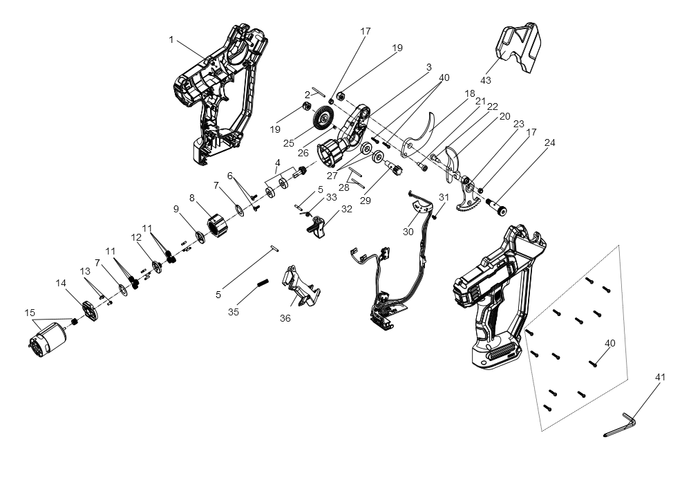 Exploded Diagram A Diagram and Parts List for DCPR320B Type 1 DeWALT Hedge Trimmer