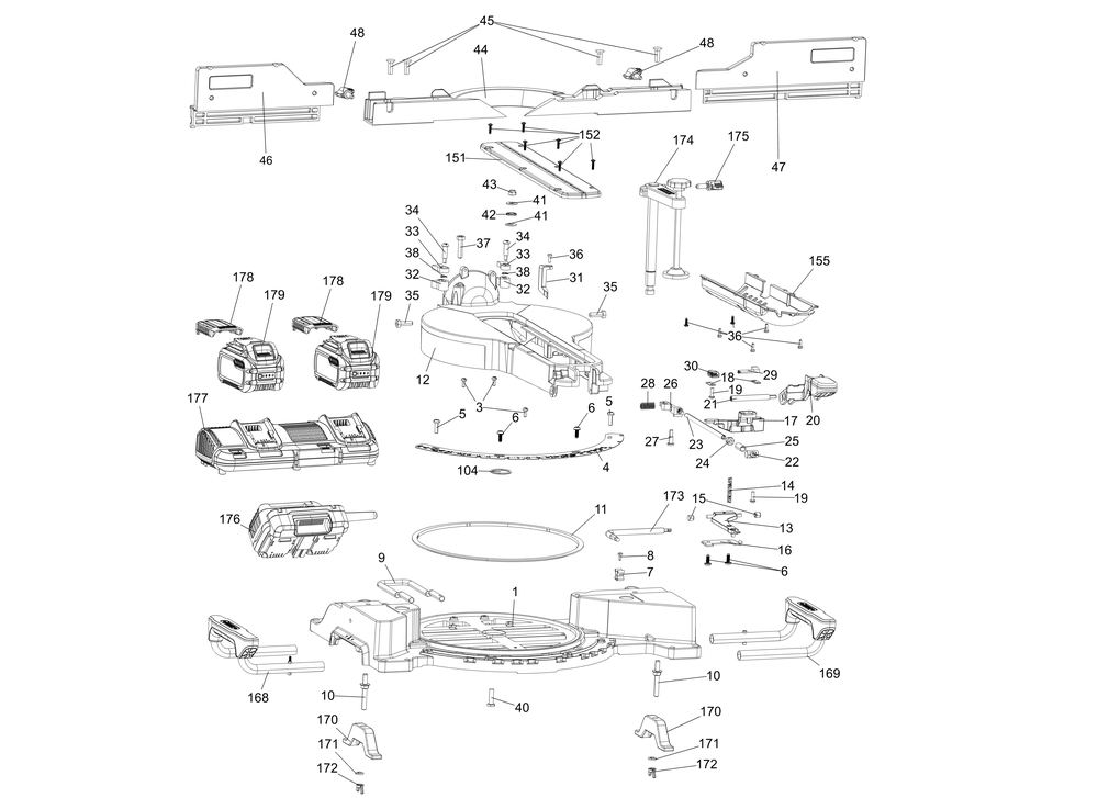 Exploded Diagram B Diagram and Parts List for DHS790 Type 22 DeWALT Table Saw
