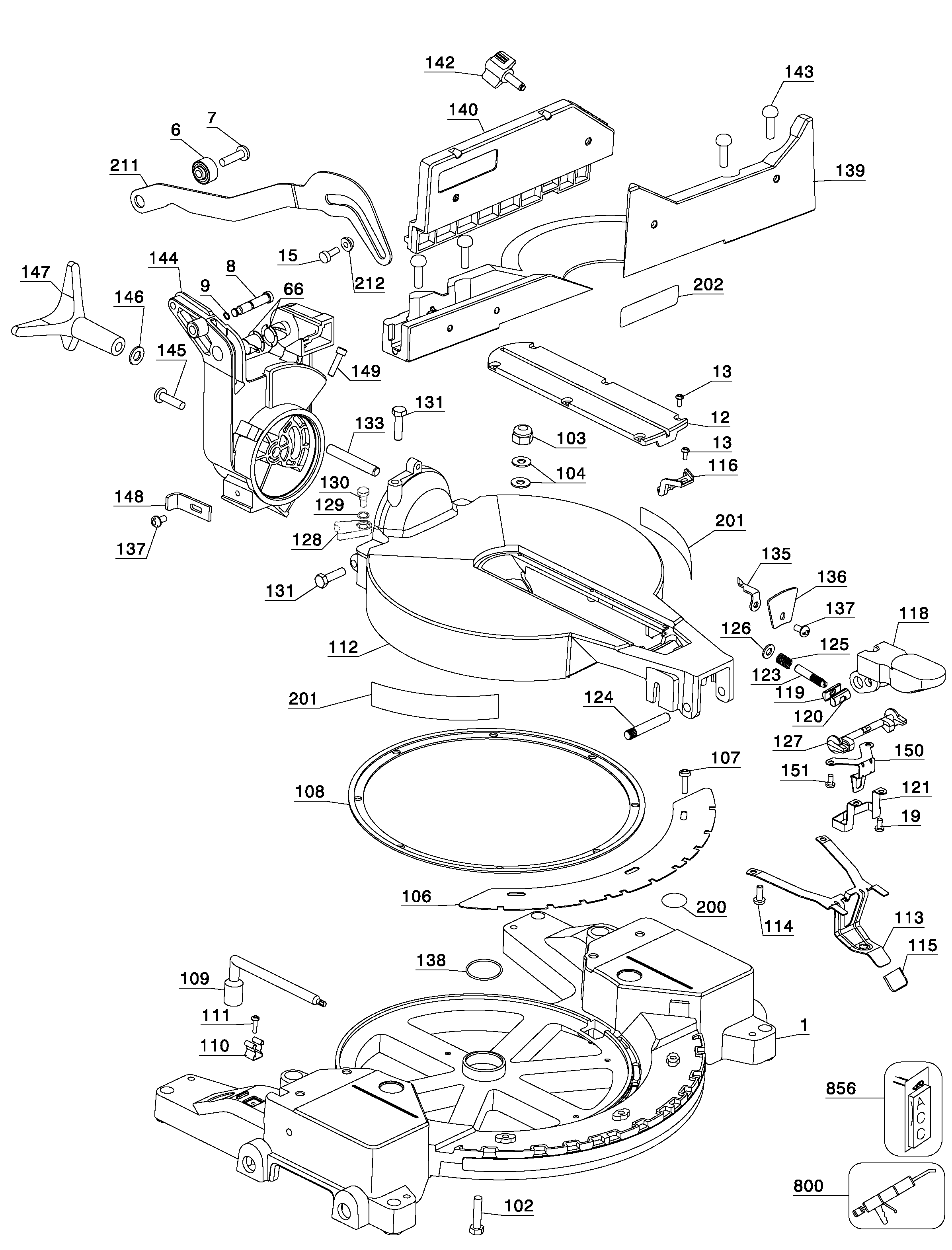 TABLE Diagram and Parts List for DW715-BR 3 DeWALT Miter Saw