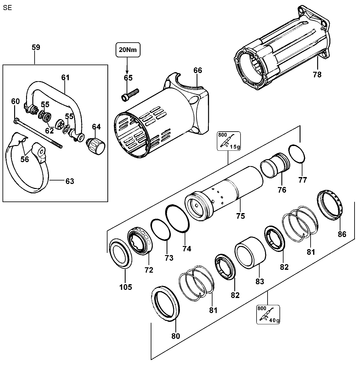HOUSING Diagram and Parts List for D25901K-B2 Type 1 DeWALT Hammer