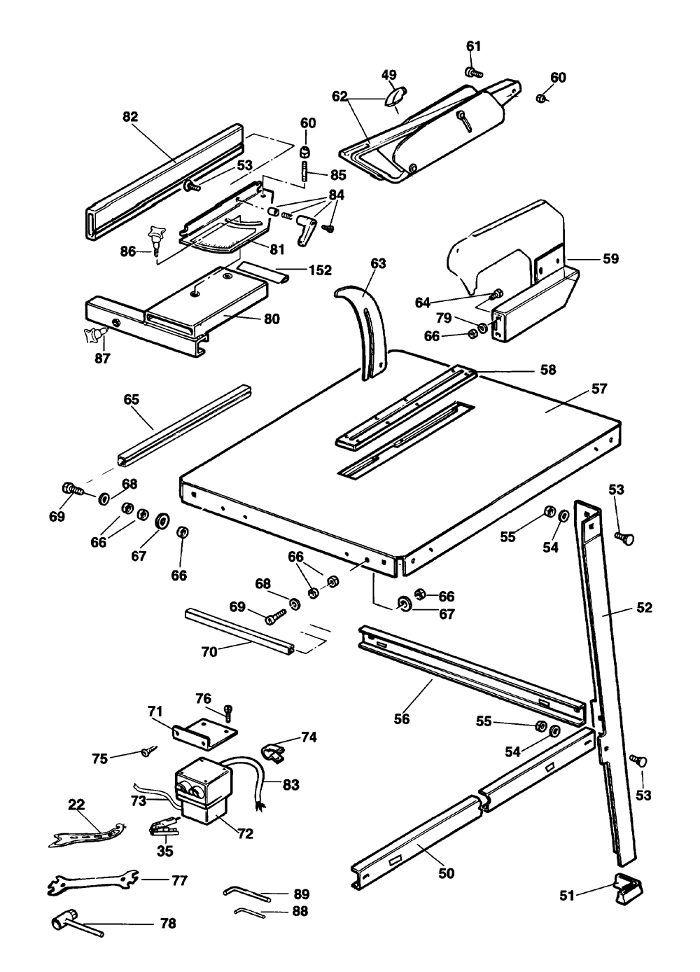 Fig-1 Diagram and Parts List for DW740 Type-A2 DeWALT Saw