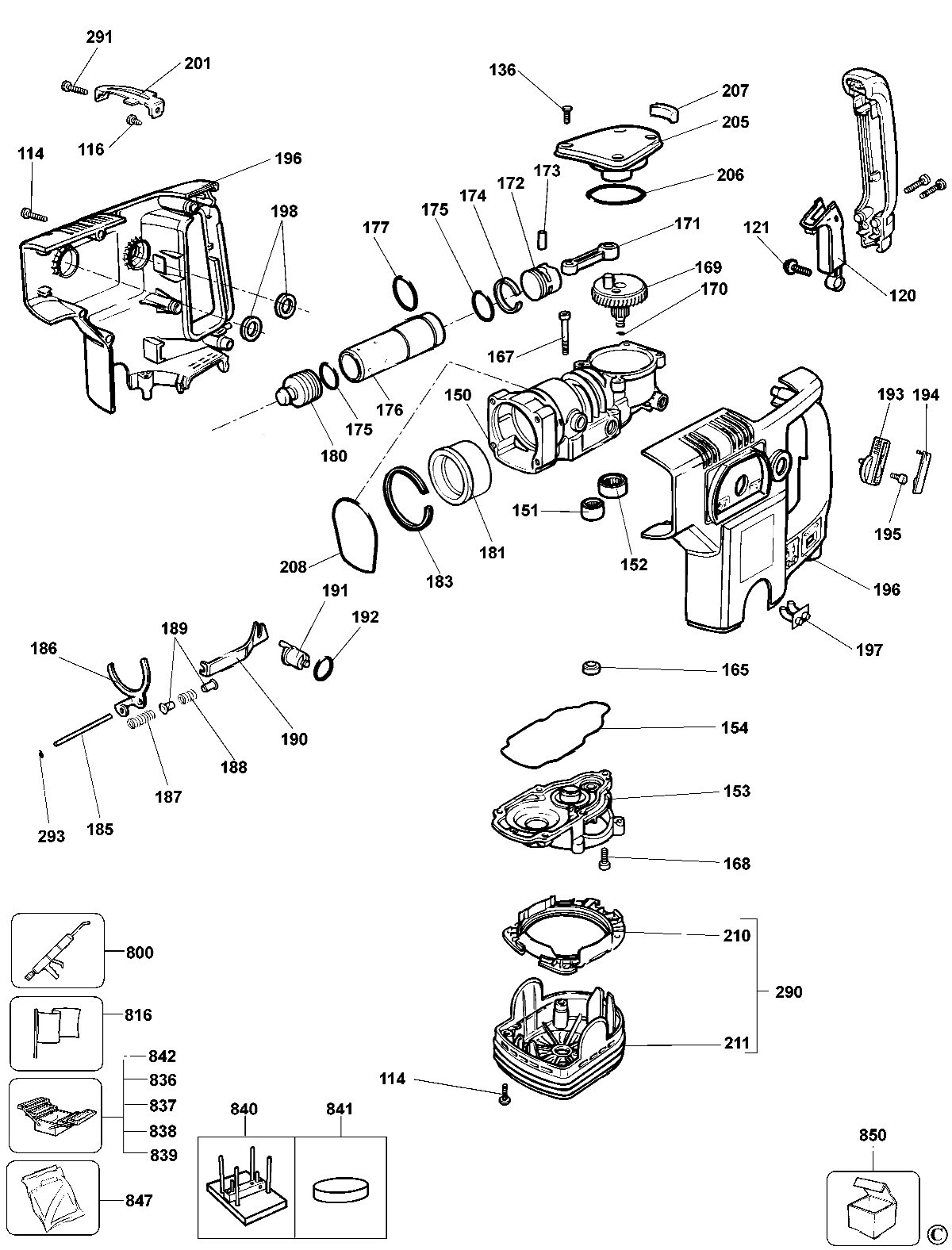 Default Diagram and Parts List for DW543K-AR Type 3 DeWALT Hammer
