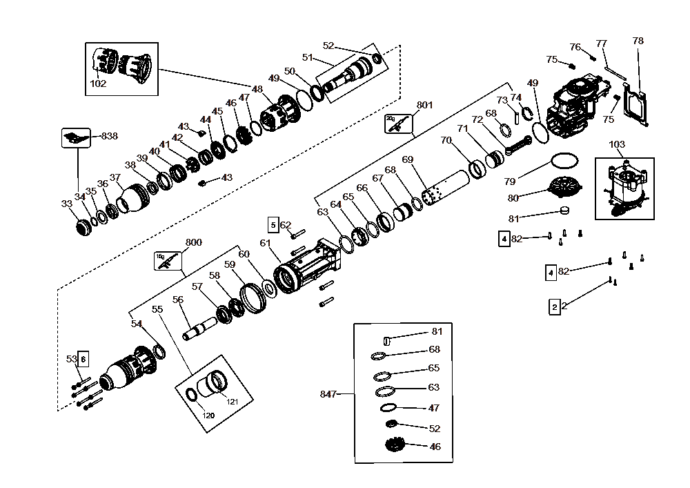 Diagram Diagram and Parts List for D25911K Type 1 DeWALT Demolition Hammer