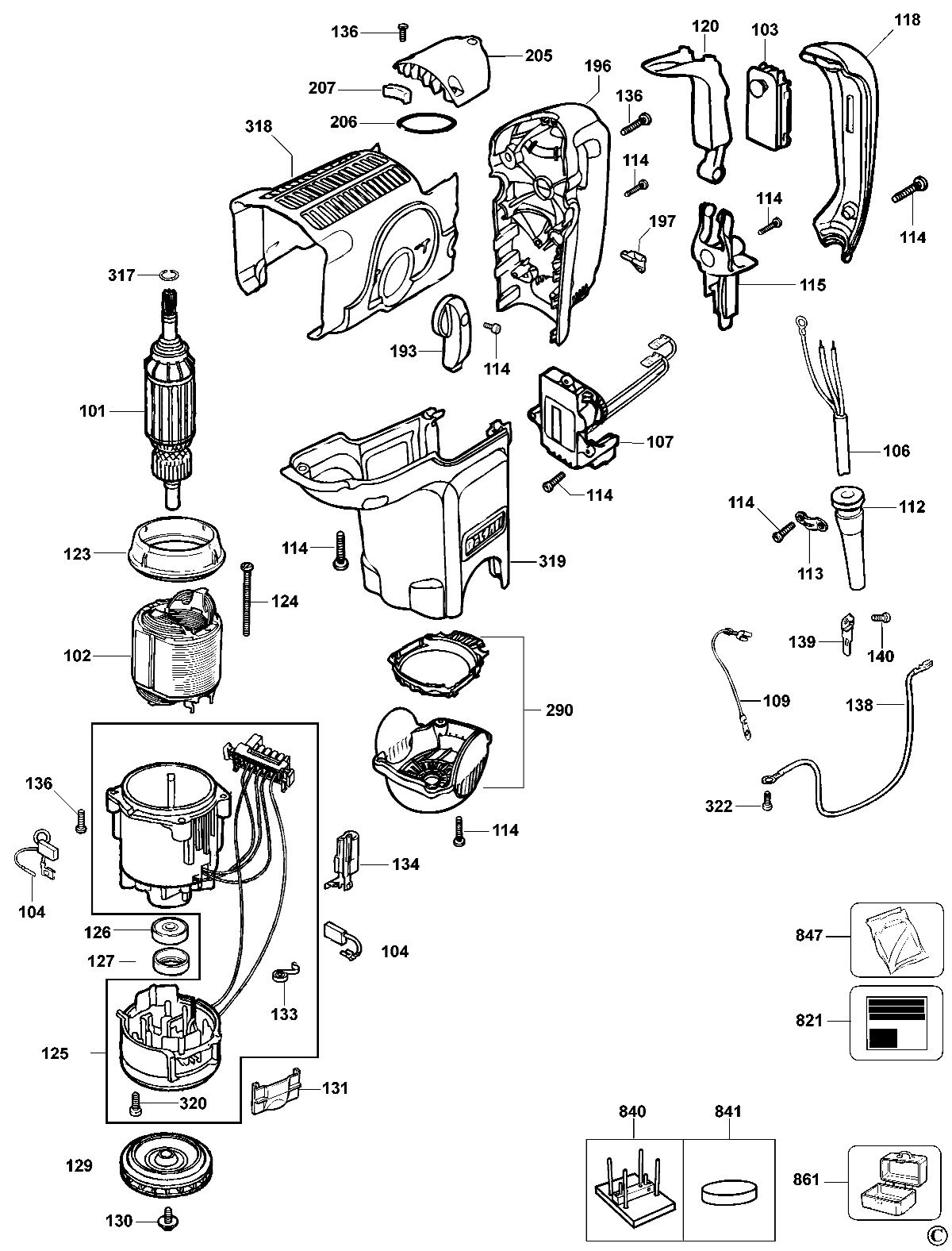 Default 2 Diagram and Parts List for D25600KAR Type 2 DeWALT Hammer