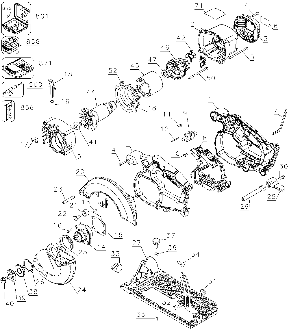 Page A Diagram and Parts List for DCS391B Type 2 DeWALT Circular Saw