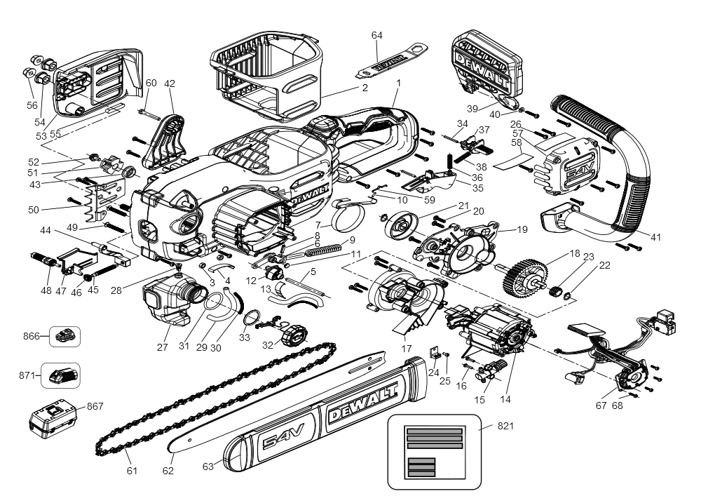 Exploded Diagram A Diagram and Parts List for DCCS672X1 Type 1 DeWALT Chainsaw
