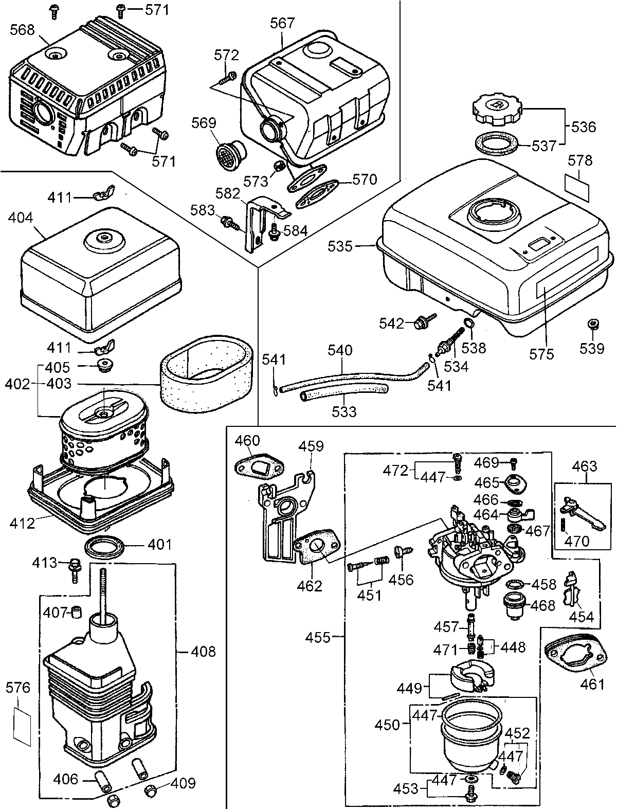 Carborator, Air cleaner, Fuel tank & Muffler Diagram and Parts List for DP3100IC Type 2 DeWALT Pressure Washer