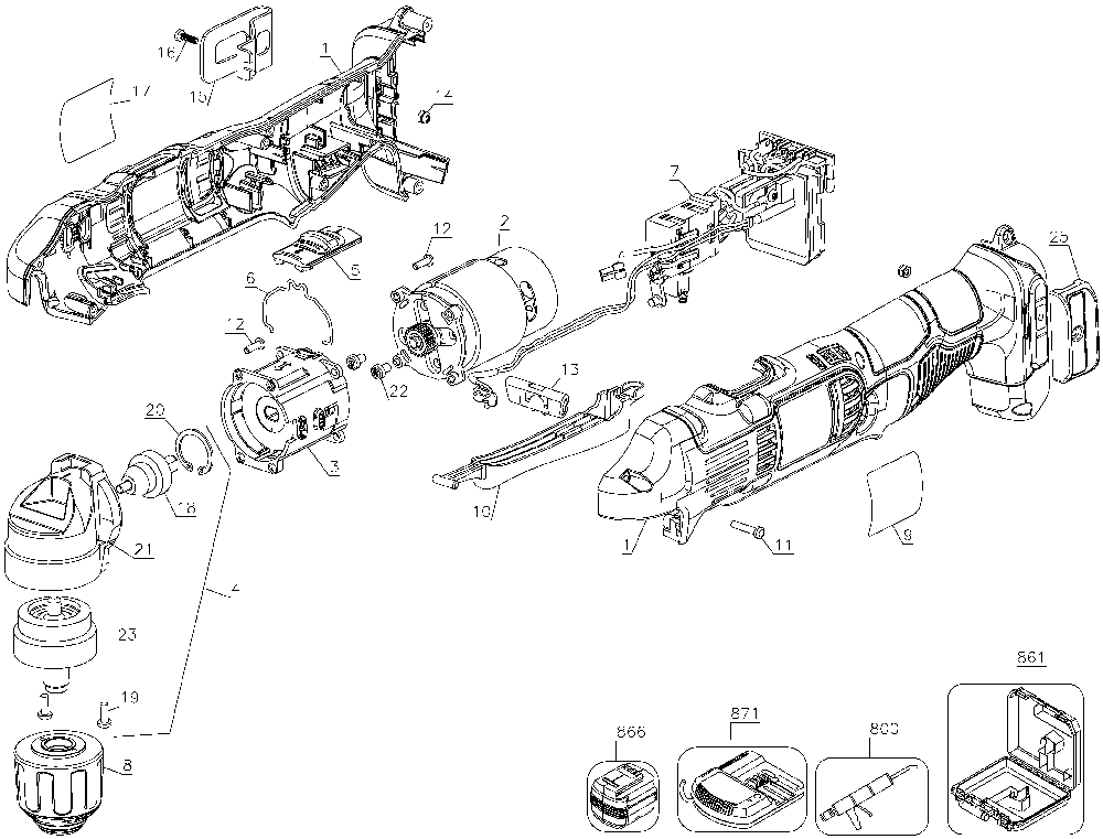 Exploded Diagram A Diagram and Parts List for DCD720N-WXE Type 1 DeWALT Drill