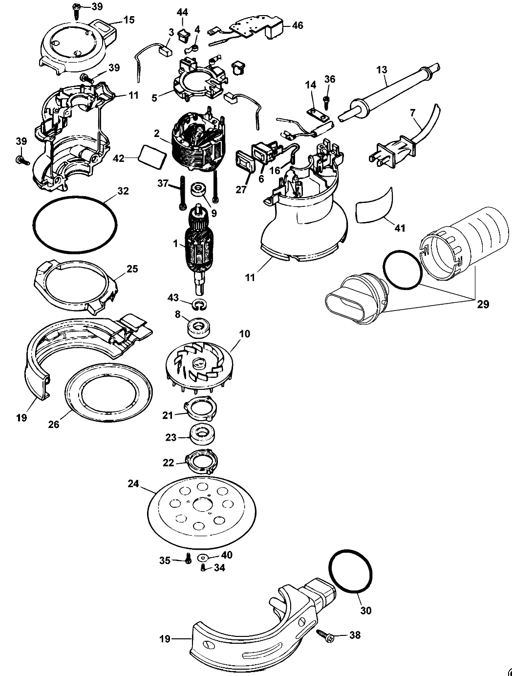 Default Diagram and Parts List for DW421-AR Type 3 DeWALT Sander Polisher
