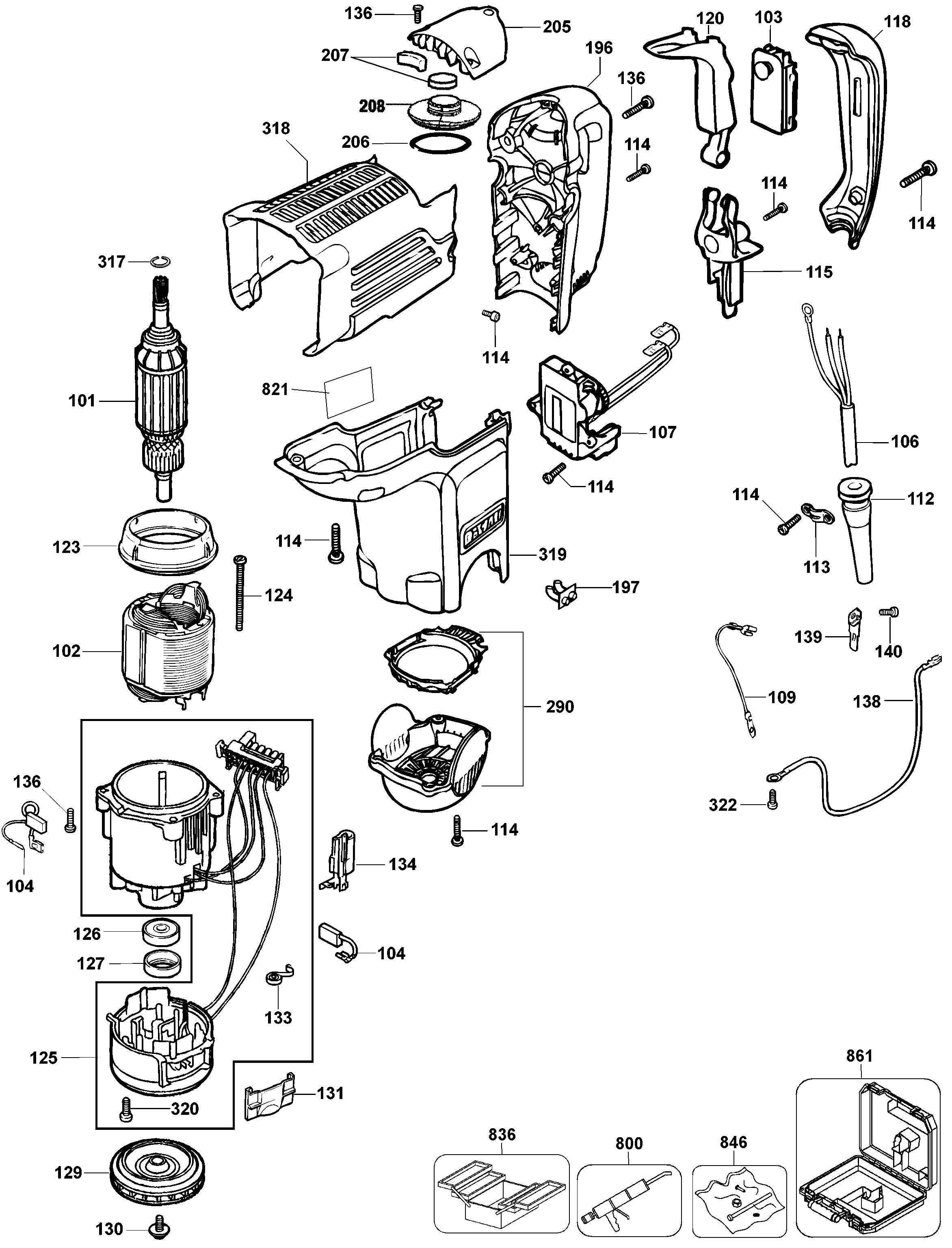 Page A Diagram and Parts List for D25850K 1 DeWALT Hammer
