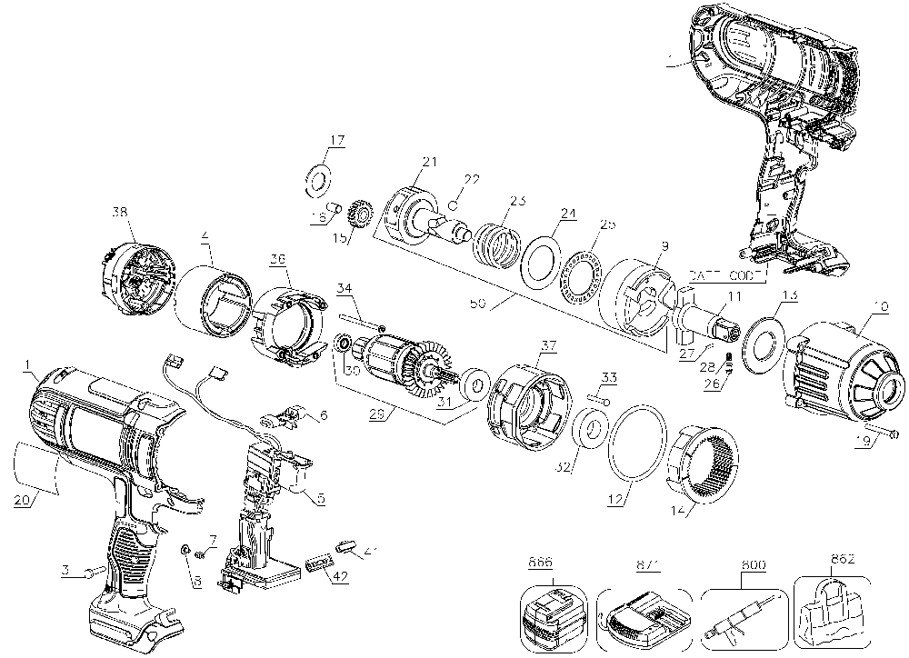 Page A Diagram and Parts List for DCF889B Type 3 DeWALT Wrench