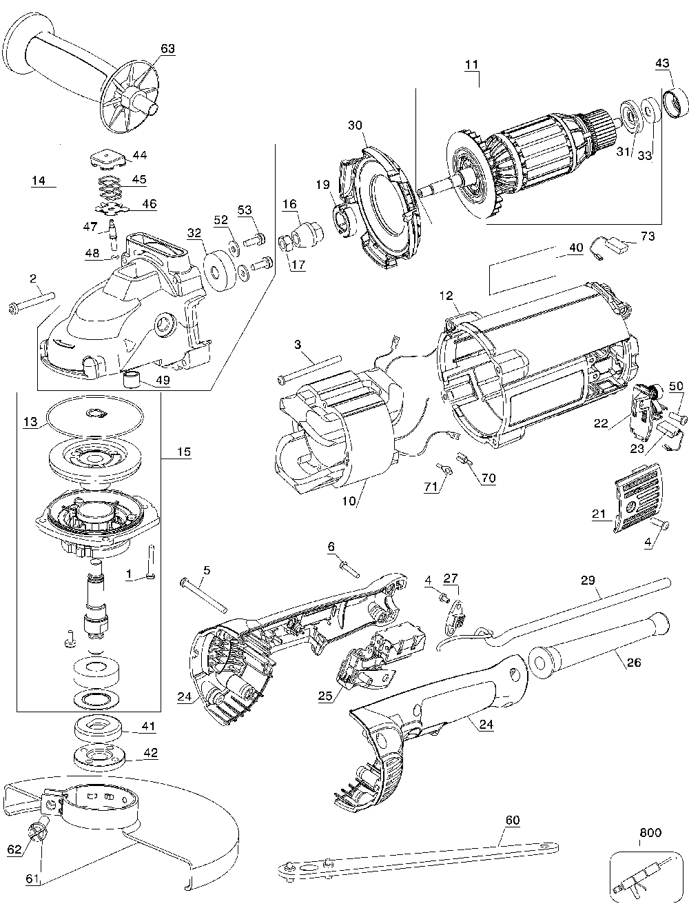 Page A Diagram and Parts List for D28491-B2C Type 5 DeWALT Angle Grinder