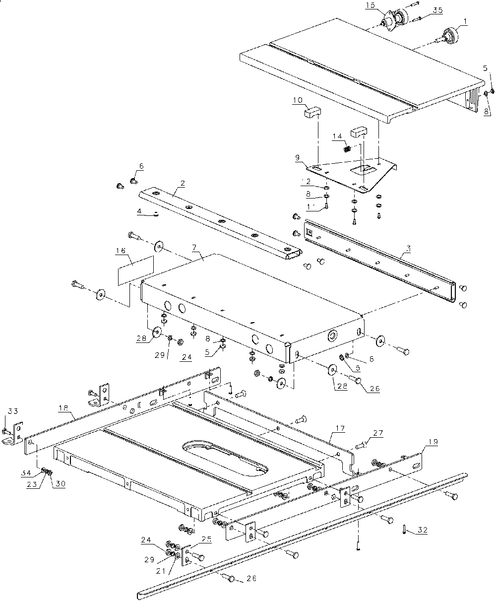 Exploded Diagram B Diagram and Parts List for DE7461-QZ Type 1 DeWALT Table Saw