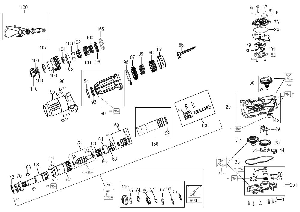 Exploded Diagram A Diagram and Parts List for DCH773Y2 Type 2 DeWALT Hammer Drill