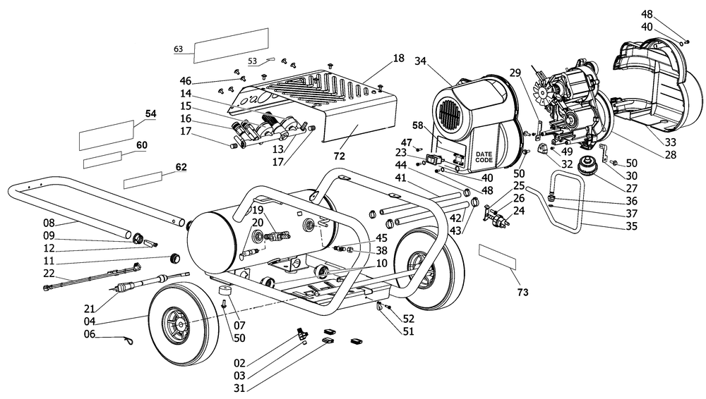Exploded Diagram B Diagram and Parts List for D55146 Type 9 DeWALT Compressor