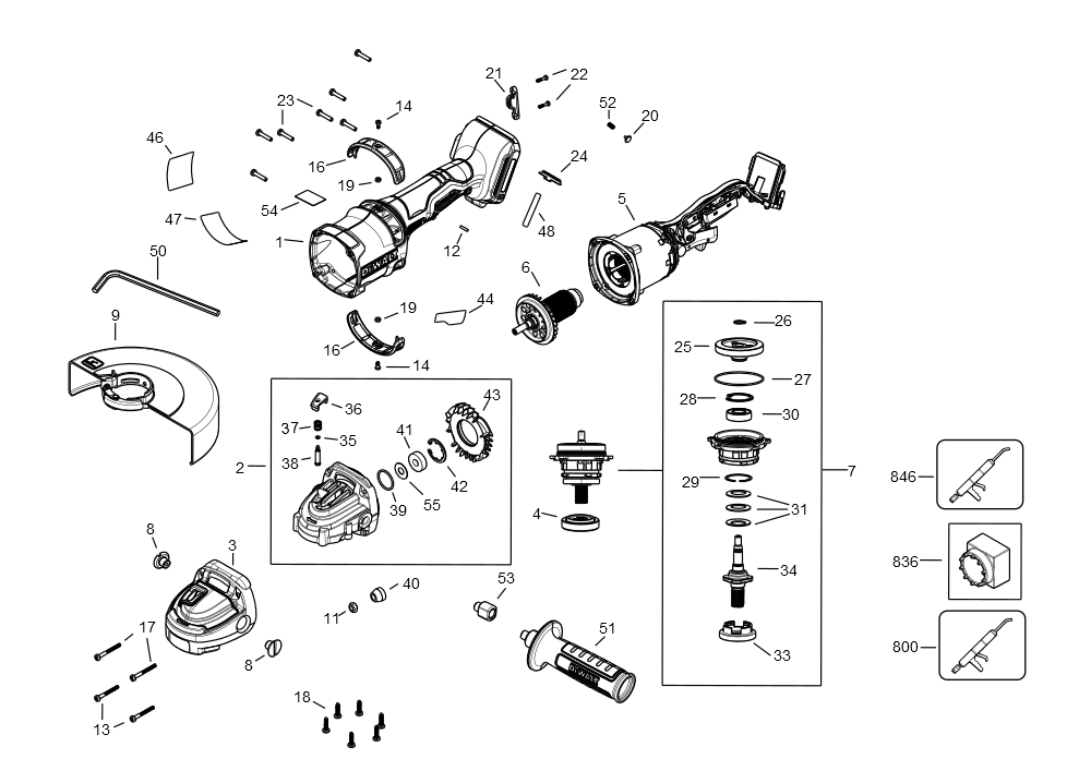Exploded Diagram A Diagram and Parts List for DCG440B Type 1 DeWALT Angle Grinder
