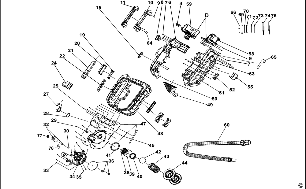 Exploded Diagram A Diagram and Parts List for DCV580 Type 2 DeWALT Utility Vacuum