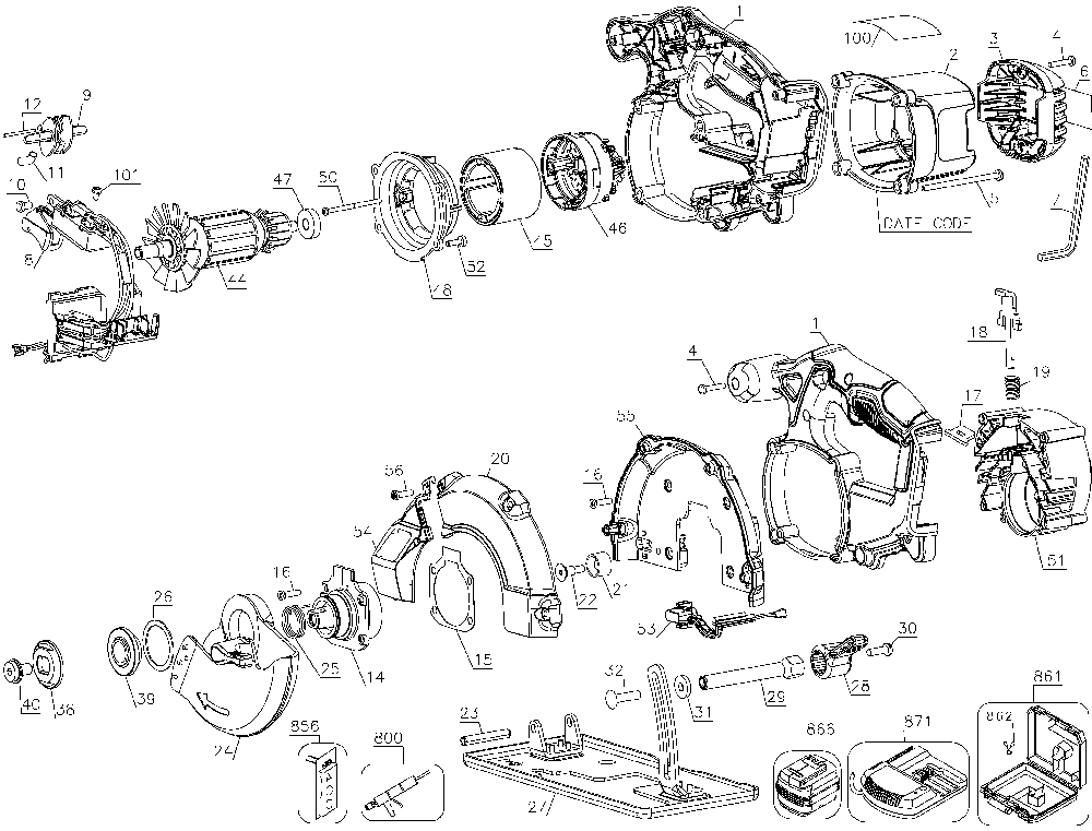 Page A Diagram and Parts List for DCS373B Type 2 DeWALT Circular Saw