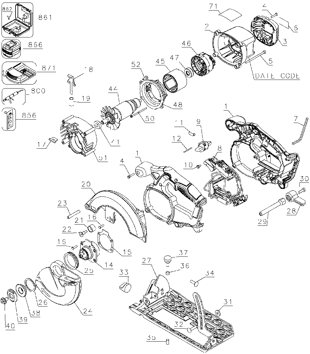 Page A Diagram and Parts List for DCS391B Type 3 DeWALT Circular Saw