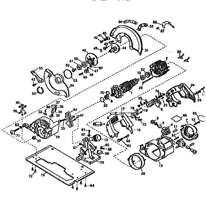 Unit Parts Diagram and Parts List for D384-04 Type 2 DeWALT Circular Saw
