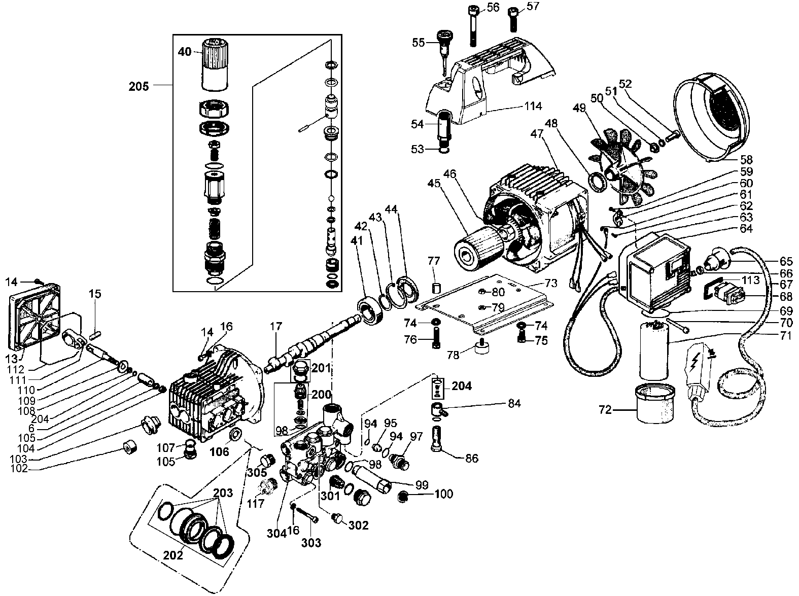 Default 2 Diagram and Parts List for DXPW1200E Type 0 DeWALT Pressure Washer