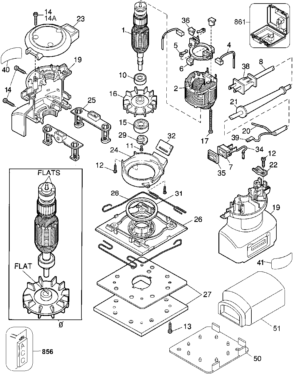 Exploded Diagram A Diagram and Parts List for D412-04 Type 1 DeWALT Orbital or Palm Sander
