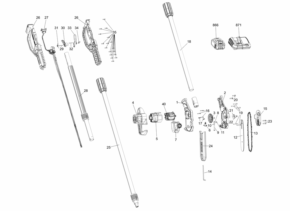 Diagram Diagram and Parts List for DCPS620BR Type 1 DeWALT Chainsaw