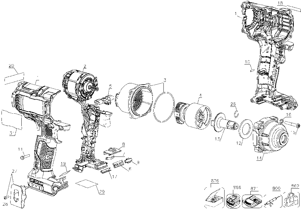 Page A Diagram and Parts List for DCF894HP2 Type 1 DeWALT Wrench