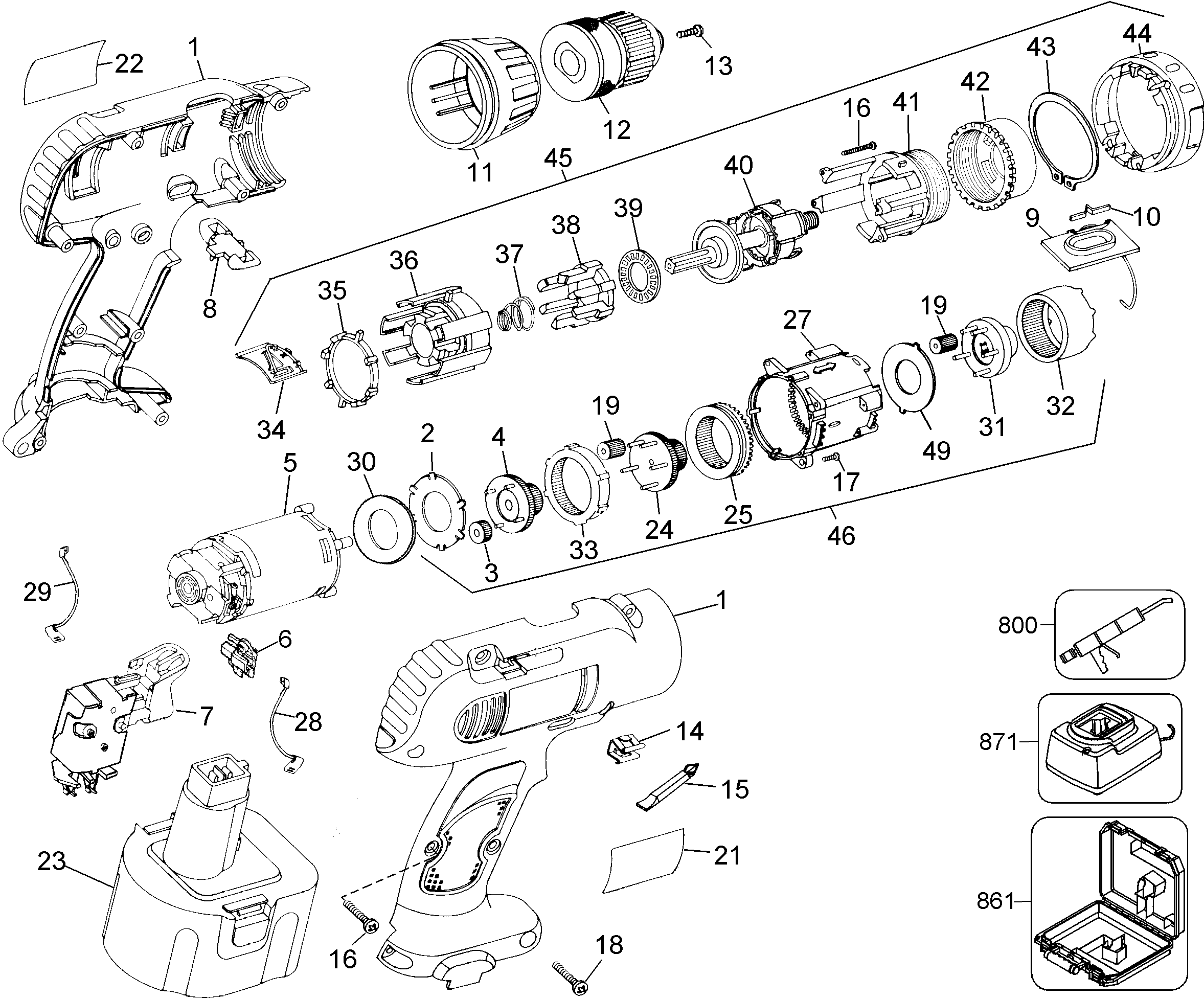 Page A Diagram and Parts List for DW974KQ 3 DeWALT Electric Drill