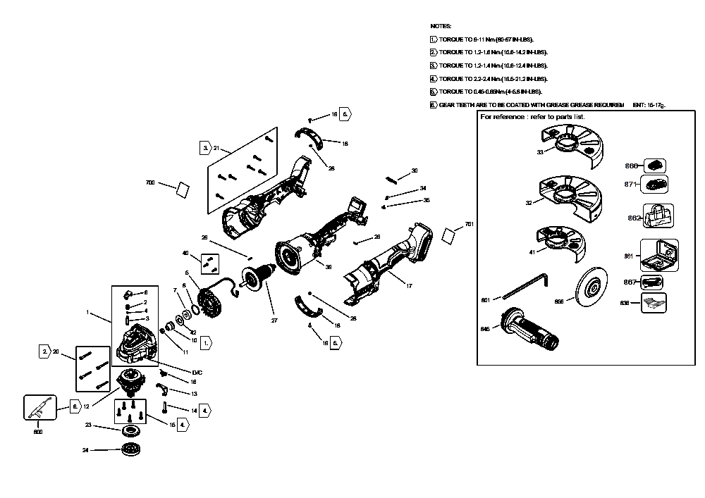Section 1 Diagram and Parts List for DCG418SHDX2 Type 1 DeWALT Angle Grinder