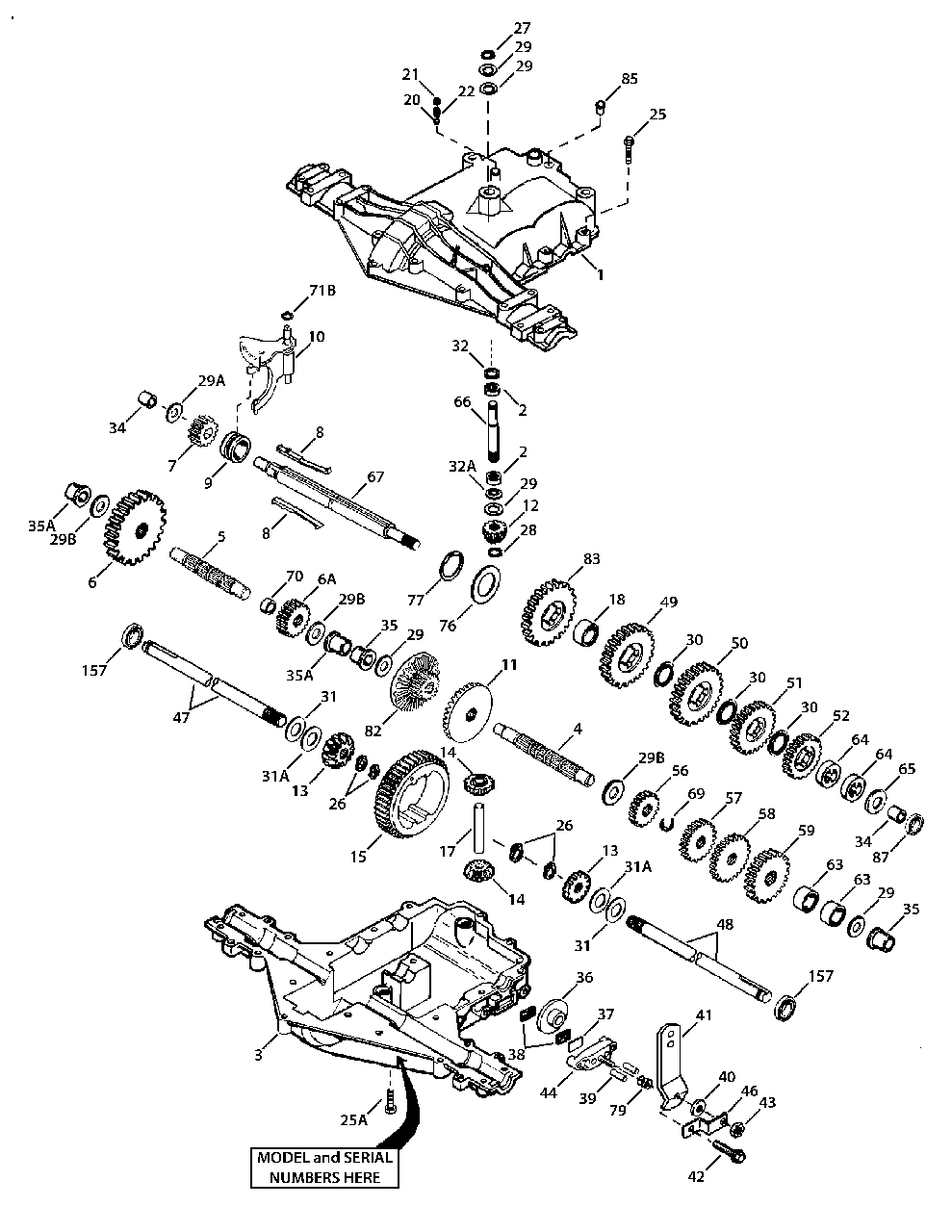 Transmission Assembly Diagram and Parts List for DW33 (DXGMW33344R)(2022) DeWALT Lawn Mower