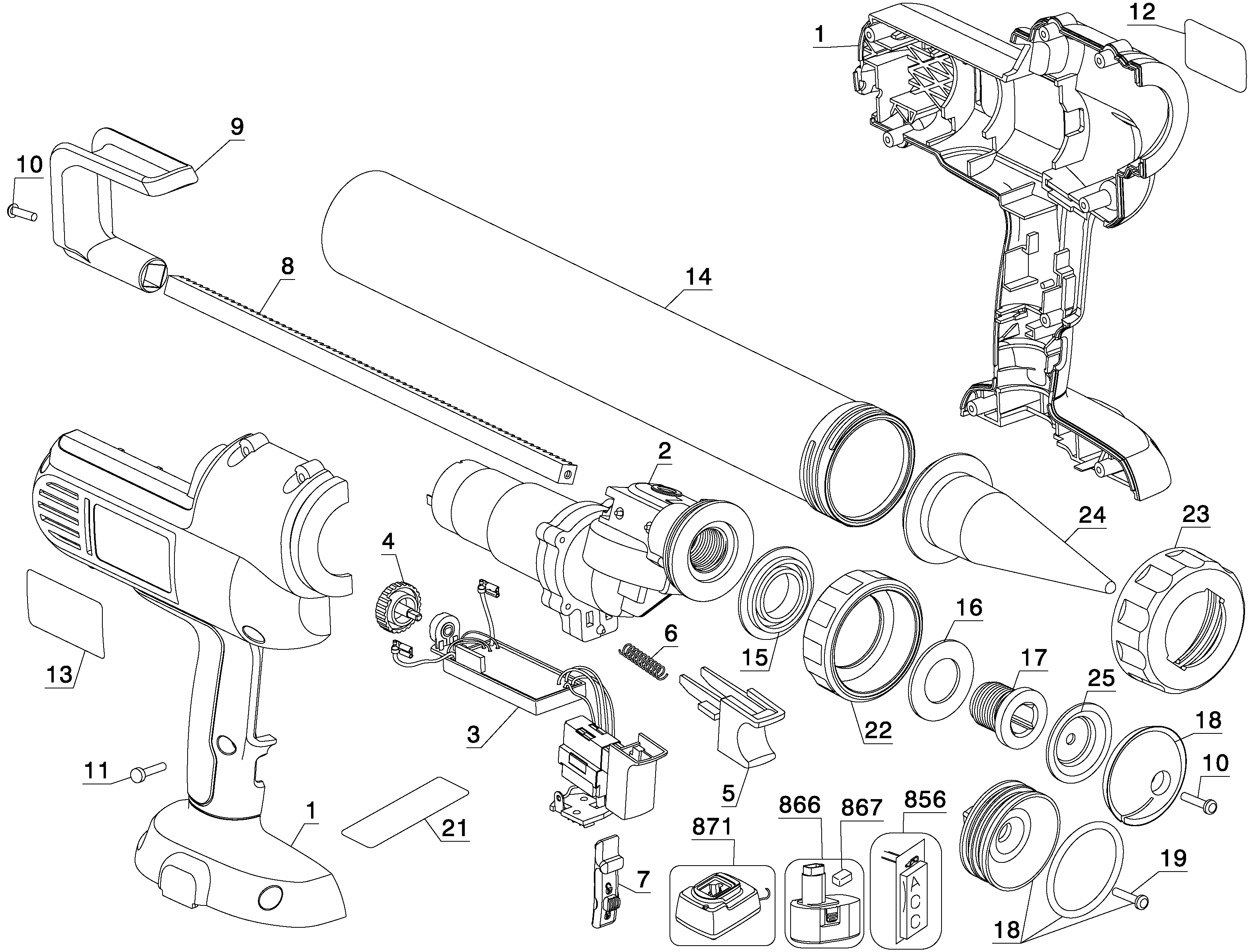 Page A Diagram and Parts List for DC547B 1 DeWALT Caulking Gun