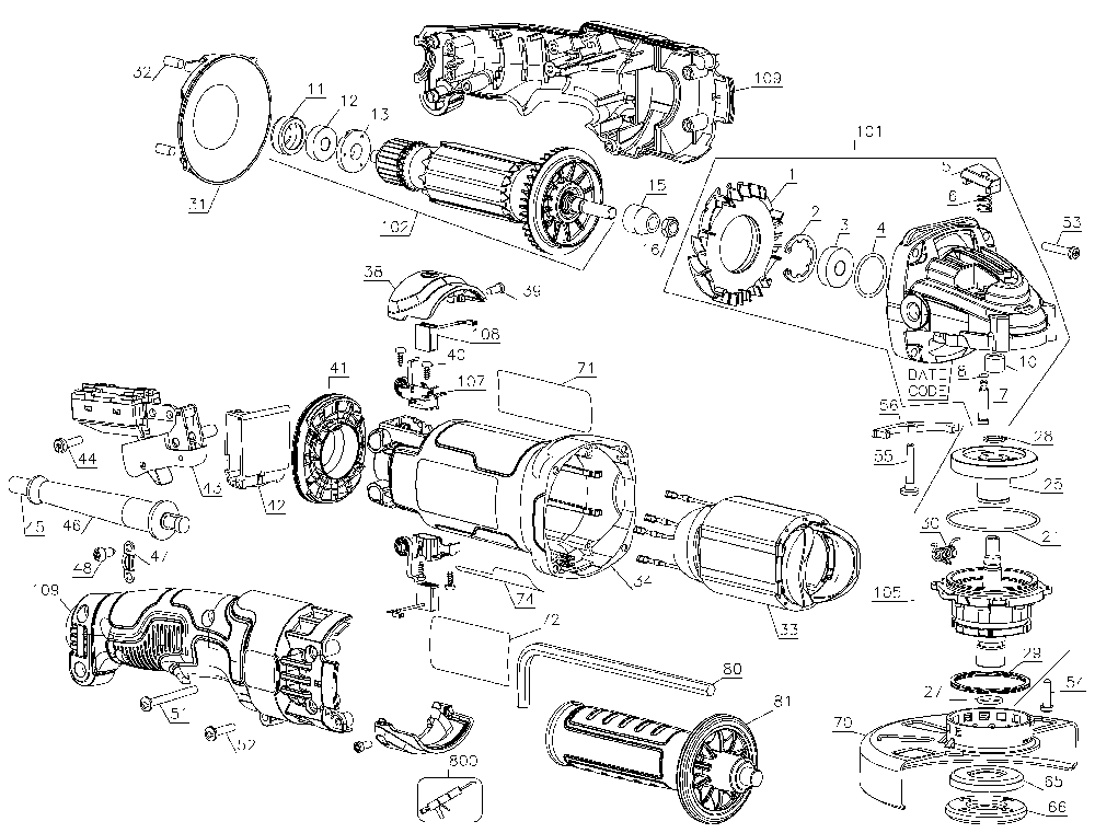 Page A Diagram and Parts List for DWE43116 Type 2 DeWALT Angle Grinder