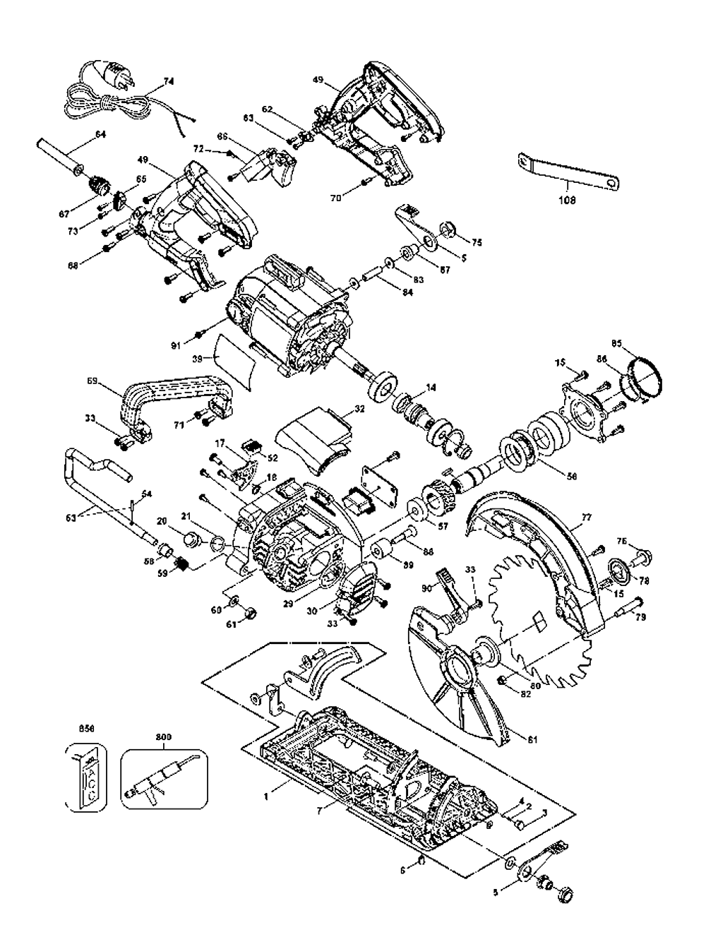 Fig-1 Diagram and Parts List for DWS353T Type-1 DeWALT Saw