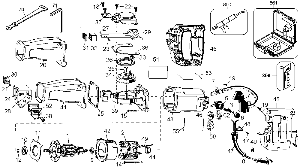 Exploded Diagram A Diagram and Parts List for D306K-04 Type 2 DeWALT Reciprocating Saw