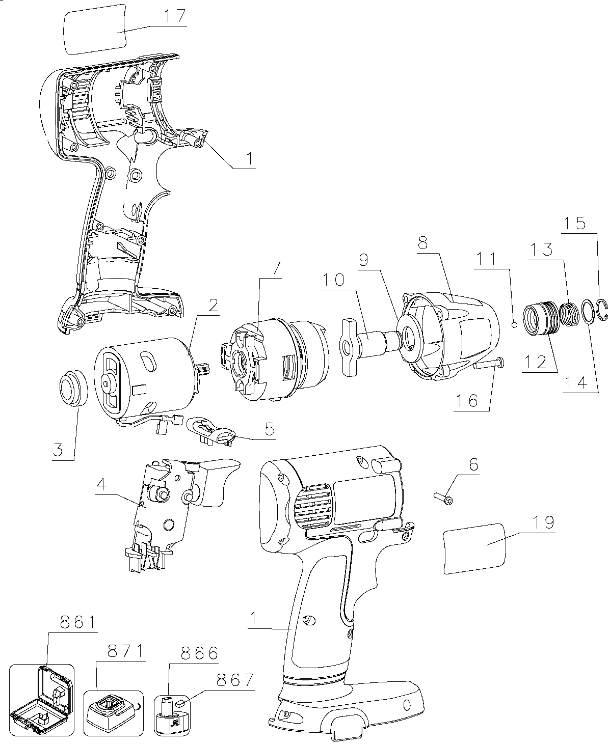 Default Diagram and Parts List for DW056KS Type 1 DeWALT Impact Driver