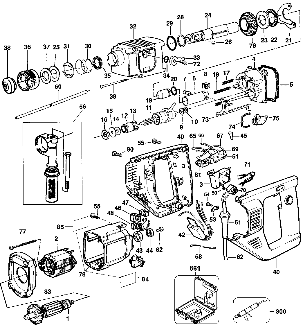Default Diagram and Parts List for DW557K Type 200 DeWALT Hammer Drill