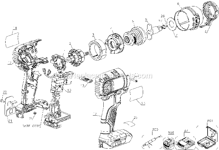 Page A Diagram and Parts List for DCF883B Type 2 DeWALT Wrench