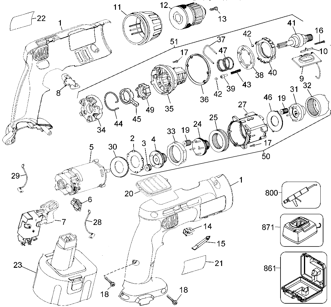 Default Diagram and Parts List for DW996K-2 Type 3 DeWALT Electric Drill