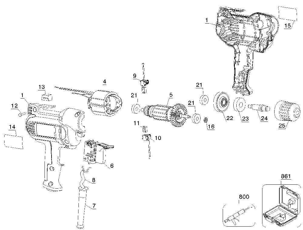 Page A Diagram and Parts List for DWD115K Type 2 DeWALT Electric Drill