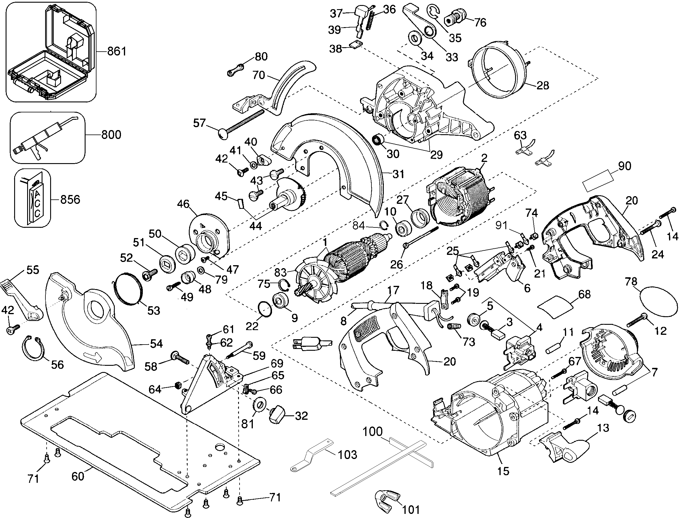 Page A Diagram and Parts List for DW362K 4 DeWALT Circular Saw
