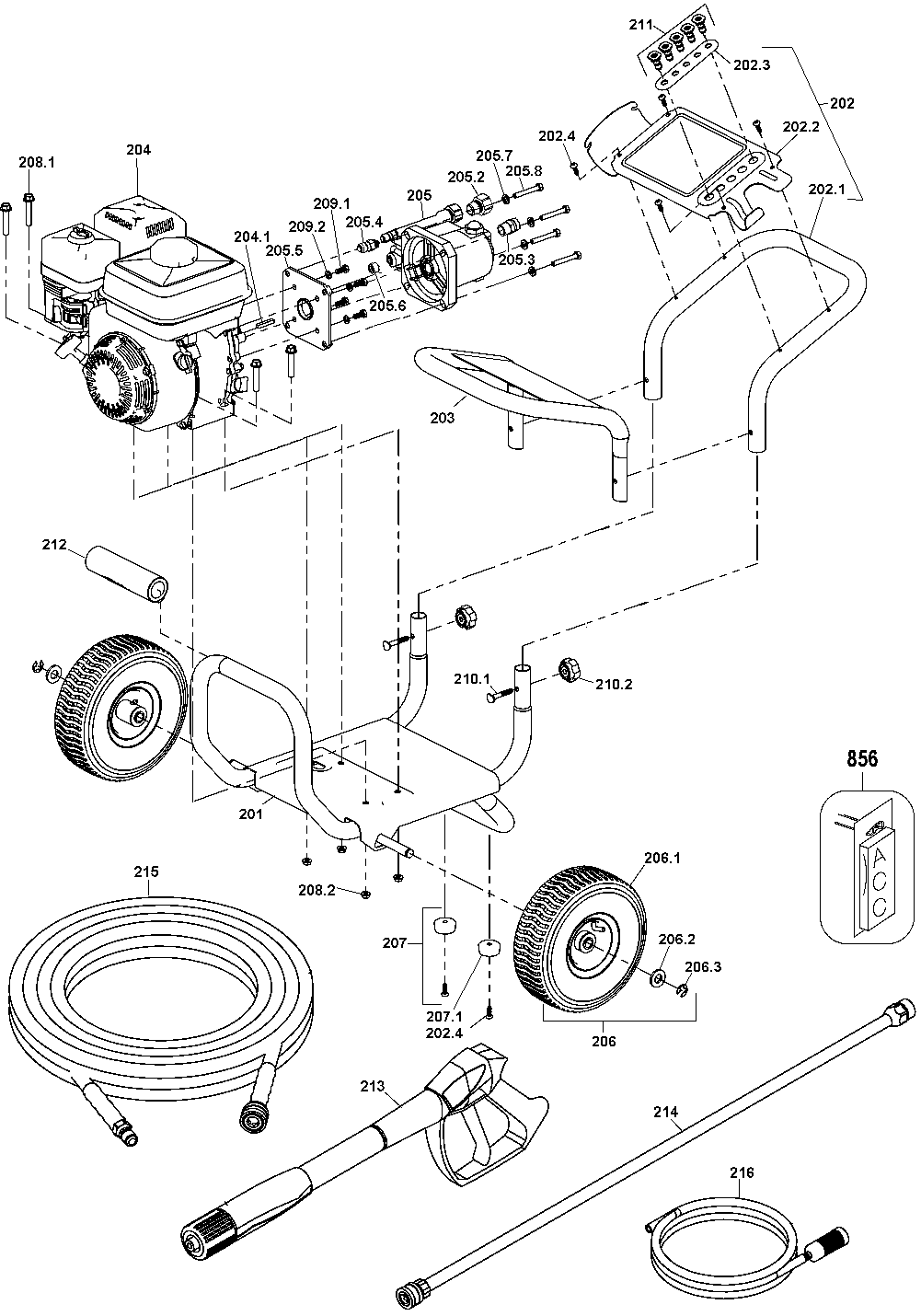 Default Diagram and Parts List for DXPW60603 Type 0 DeWALT Pressure Washer