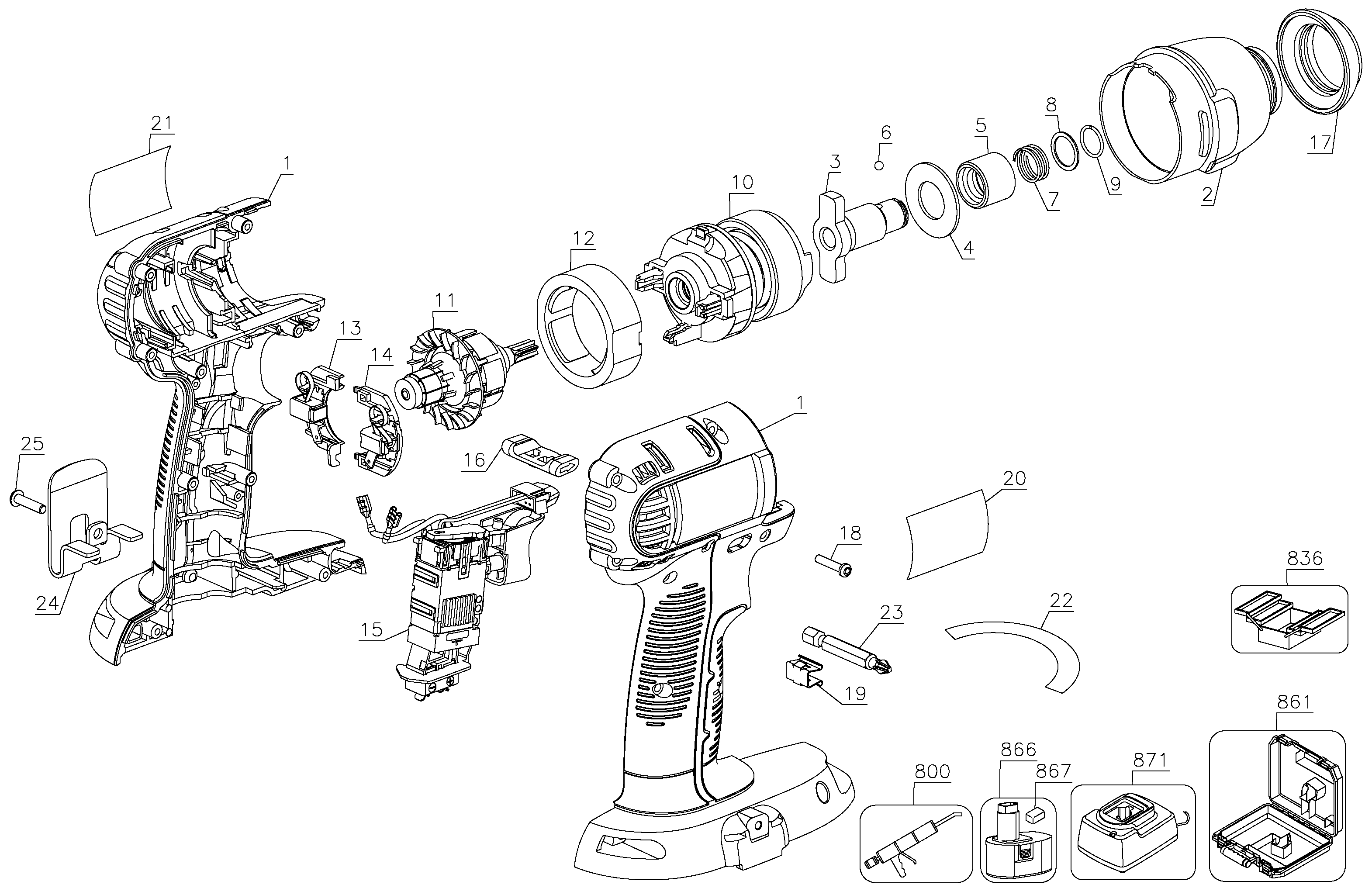 Page A Diagram and Parts List for DC835KA-BR 1 DeWALT Impact Driver