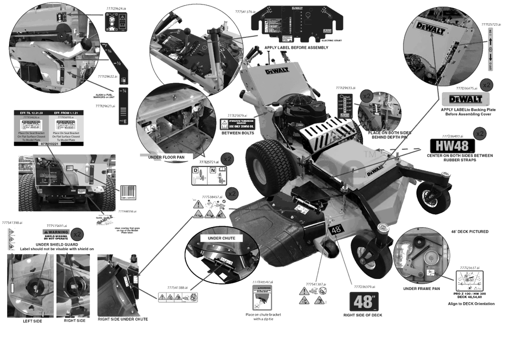 Label Map Diagram and Parts List for DXGHW48P (55RI6HN6038)(2021) DeWALT Lawn Mower