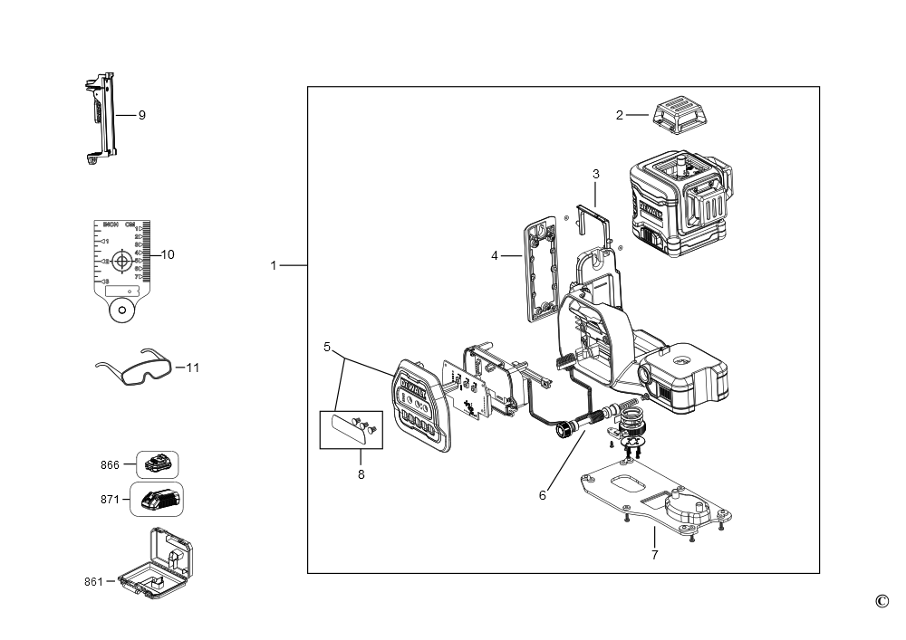 Exploded Diagram B Diagram and Parts List for DCLE34030G-QU Type 1 DeWALT Laser Level