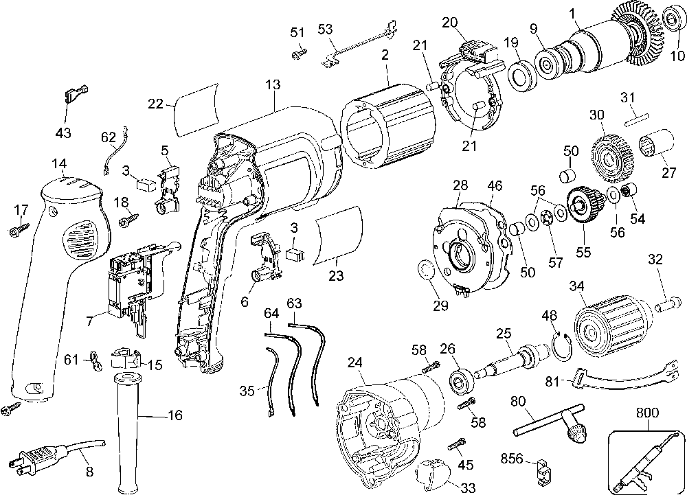 Page A Diagram and Parts List for DW223G Type 2 DeWALT Electric Drill