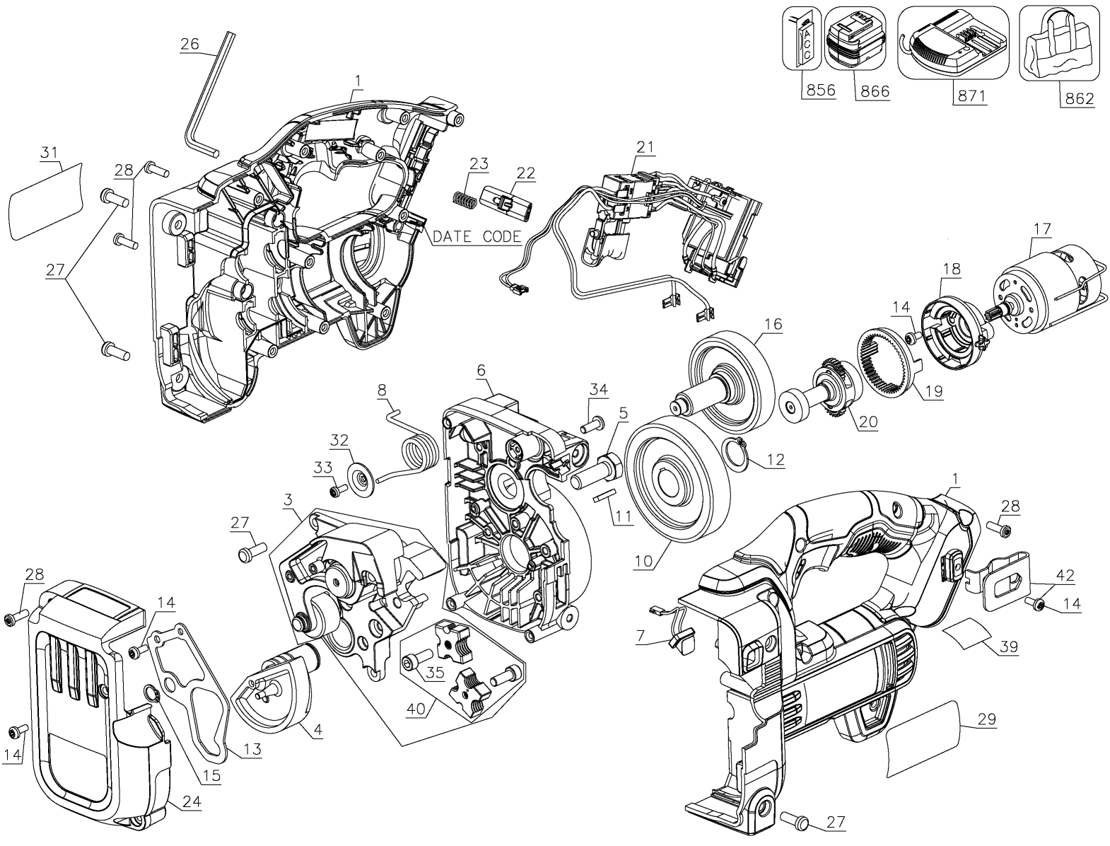 Default Diagram and Parts List for DCS350D1 Type 1 DeWALT Miscellaneous