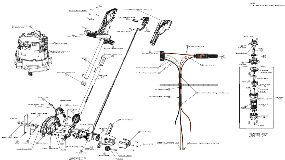 Section 1 Diagram and Parts List for DCED400B Type 1 DeWALT Edger