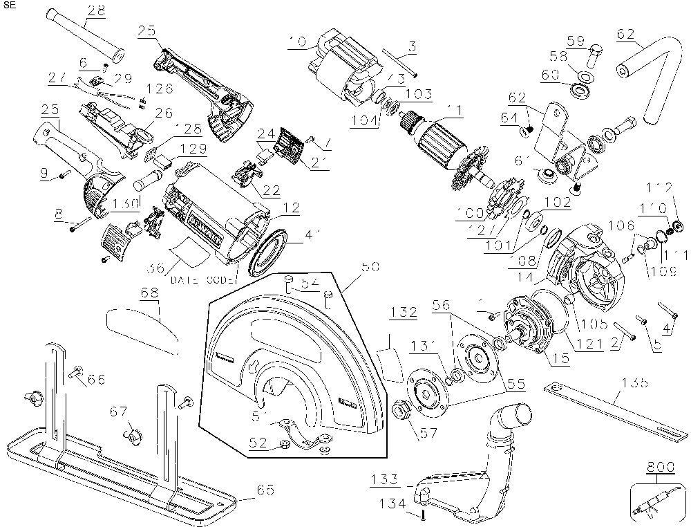Page A Diagram and Parts List for D28755 Type 2 DeWALT Circular Saw