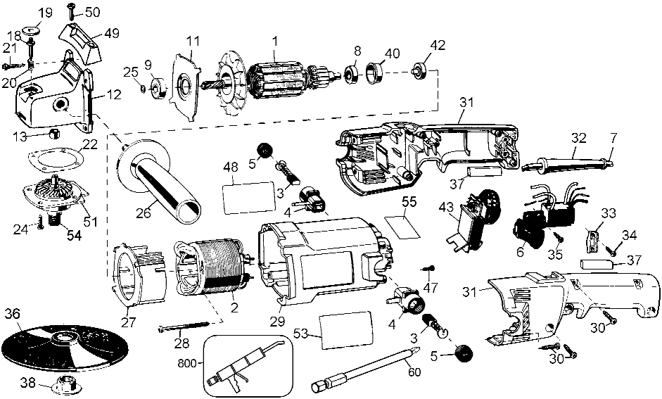 Default Diagram and Parts List for DW849-B3 Type 1 DeWALT Sander Polisher